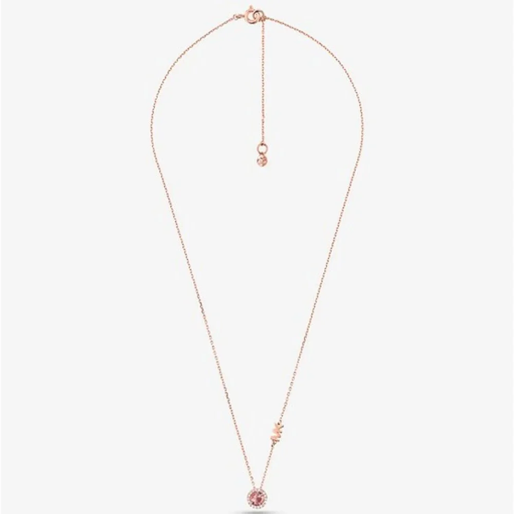 New Michael Kors 14K Rose Gold-Plated Halo Stone Necklace - Picture 2 of 4